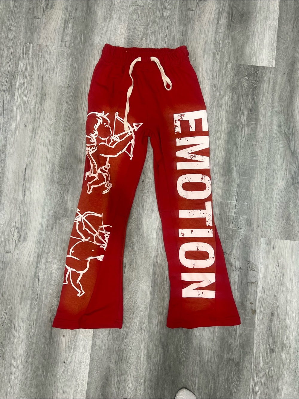 Men Red Graphic Sweatpants with 'EMOTION' Print